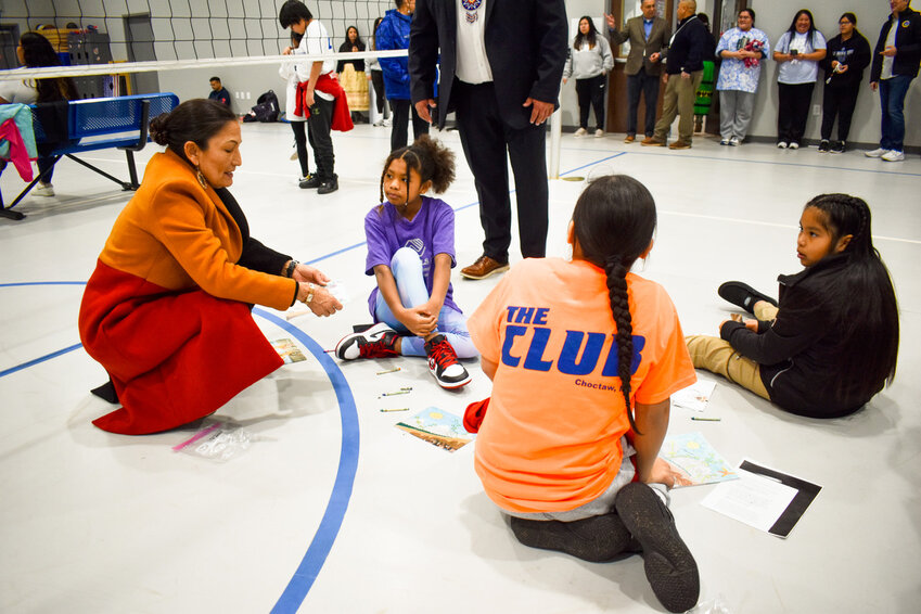 Secretary of the Interior Deb Haaland visits the Boys & Girls Club of MBCI and talks with a few members.